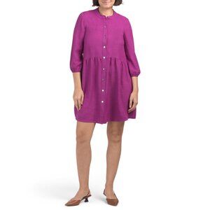 DKNY Orchid Long Sleeve Button Front Mini Dress